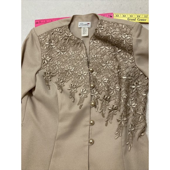 Special Occasion Skirt Suit Serbia Beige SZ 10P Lace Poly Crepe Poly - Picture 12 of 12